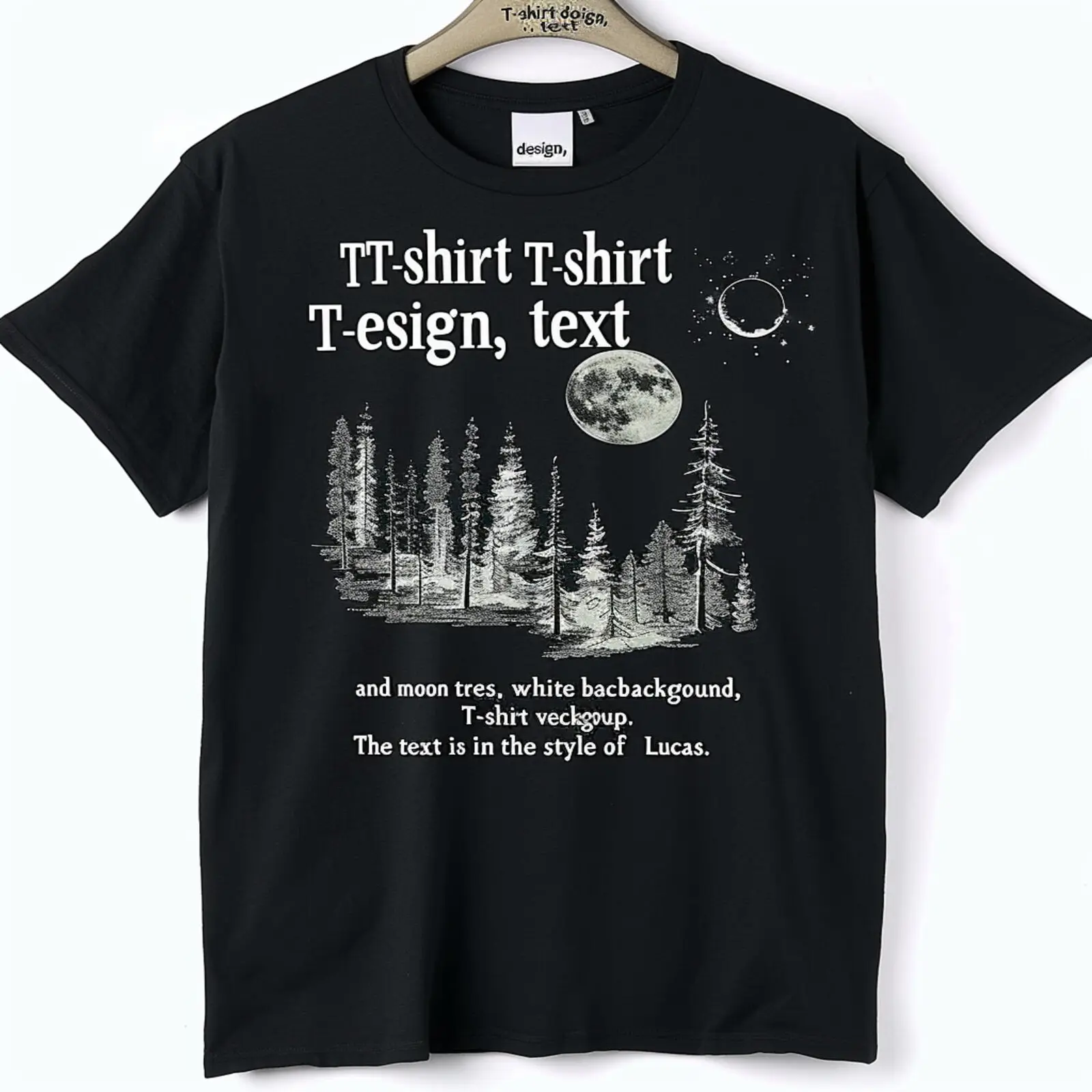 Unique Style TShirt with Moon and Pine Trees Design Get Noticed in This Black