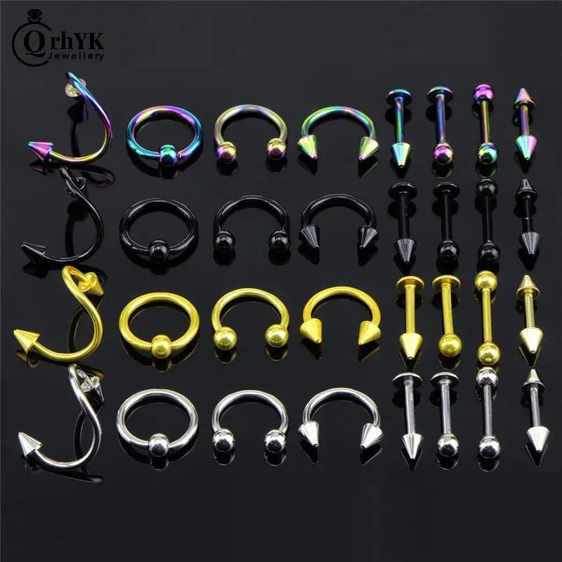 8/16PCS  Stainless Steel Fashion 16G Titanium Anodized Body Jewelry Helix Piercing Ear Eyebrow Nose Lip Captive Rings