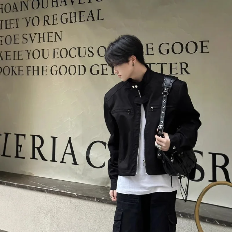 

High-end shoulder pad short functional jacket for men's spring and autumn niche American high street trendy motorcycle jacket