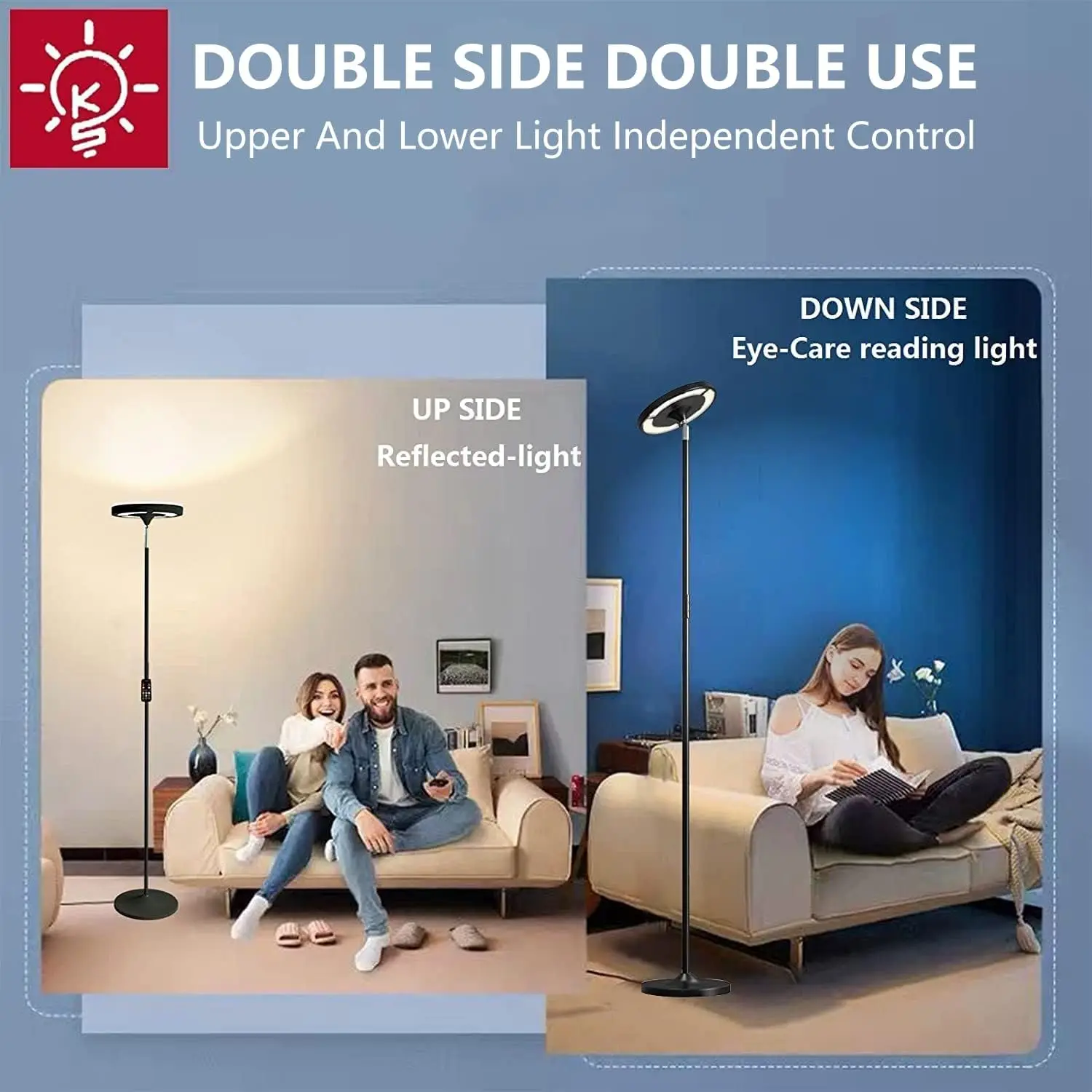 Double Side Lighting Led Floor Lamp with Remote Smart App 36W/2600LM Bright Tall Standing RGB Floor Lamp