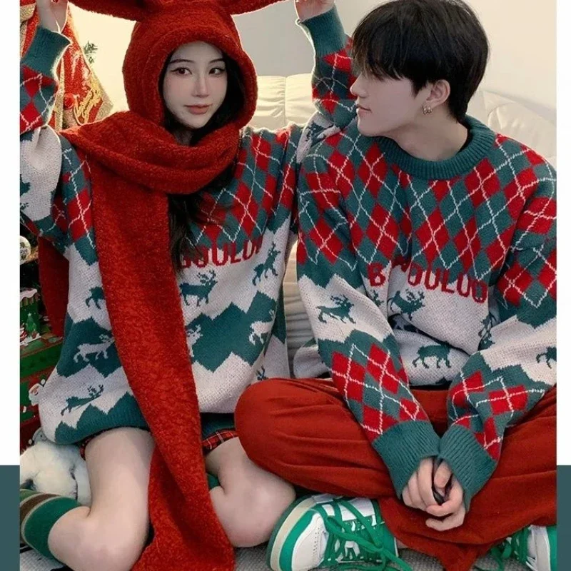 

2025 New Autumn/winter Men's Christmas Trend and New Year Trend Burst The Street Lovers Wear Lazy Style Sweater Trend