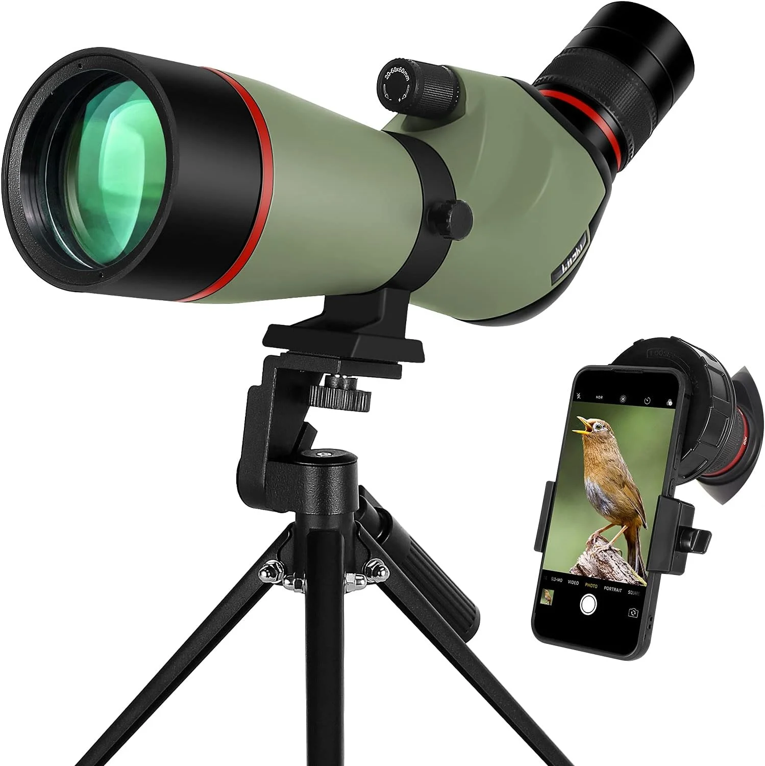 Newest 20-60X80 HD Dual Focusing Spotting Scope BAK4 Prism 45 Degree Angled  with Tripod Hunting Scope for Bird Watching