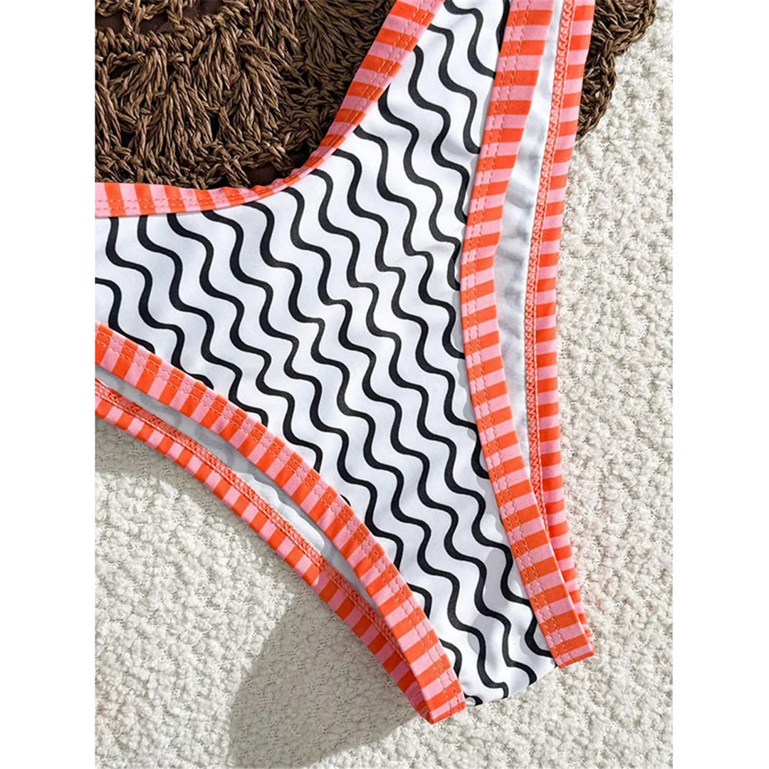 S - XL Wave Brazilian Bikini Damen-Badeanzug, zweiteiliger Bikini-Set, hoher Beinausschnitt, Badebekleidung, Badeanzug, Schwimmanzug V7289 – Detail 5