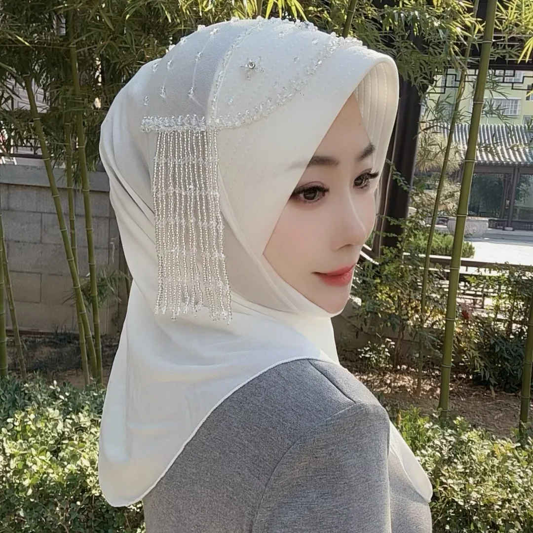 

Новая мусульманская шляпа с мягкими полями из марлевой губки со звездами и ближневосточным узором, удобный выдвижной шарф, двусторонняя кисточка