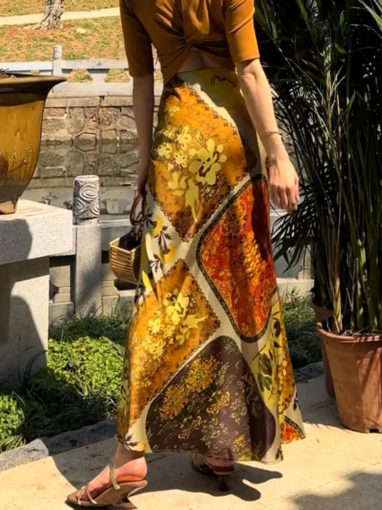 

Ele Retro Ethnic Sle Wrap around Skirt Summer 2025 New High Waist Draped Long Skirt Women's Faion plus Size