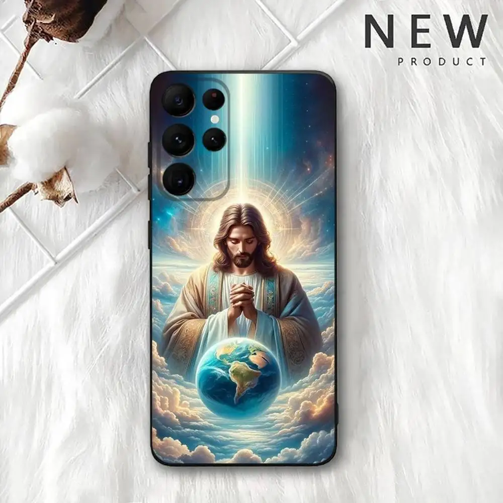 Casing Ponsel Iman Kristen Agama Yesus untuk Samsung S 25,24,23,22,30,21,10,9,Ultra,Plus,Lite,FE,4,5G Casing Lembut Hitam