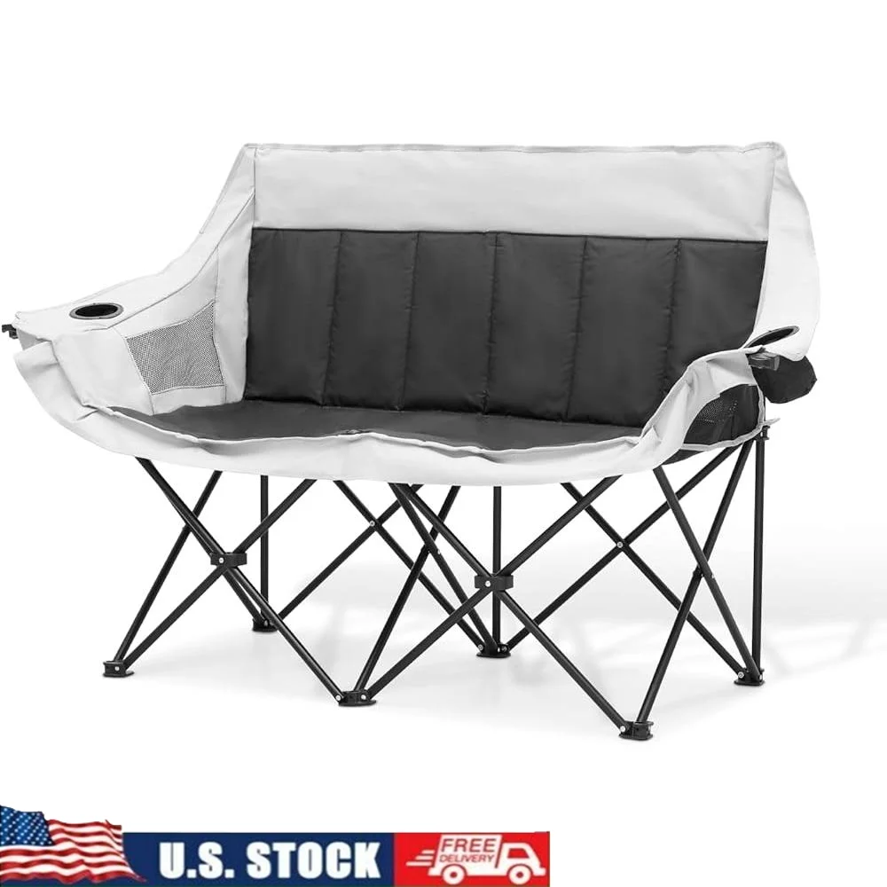 

Collapsible Camping Chair Portable Foldable Loveseat Travel Chair Outdoor Beach Picnic Hiking with Cup Holders and Back Pocket