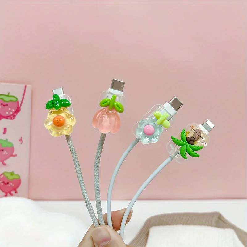 2pcs Wave style mobile phone data charging cable protective case cute cable biting device