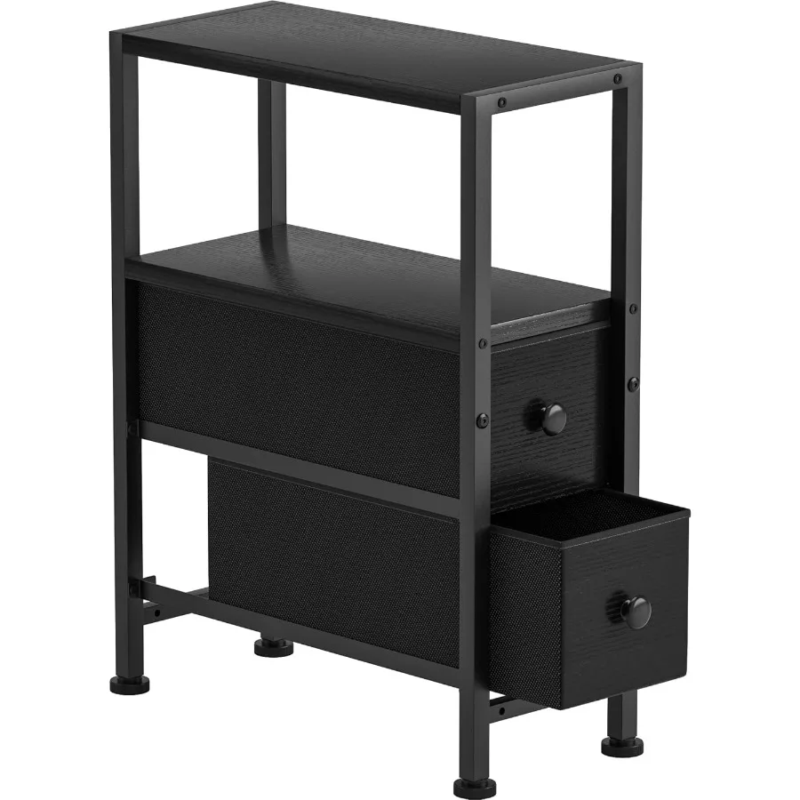 

Small Narrow Side Table with Drawers Skinny End Table for Small Spaces Slim Nightstand with Storage Sofa Bedside Table in Livin