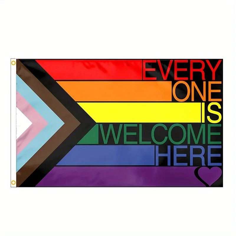1pc Progress Rainbow Pride Flag, Polyester 60x90cm/ 90x150cm Rainbow Flags Everyone Is Welcome Here Rainbow Flags for Gay Pride