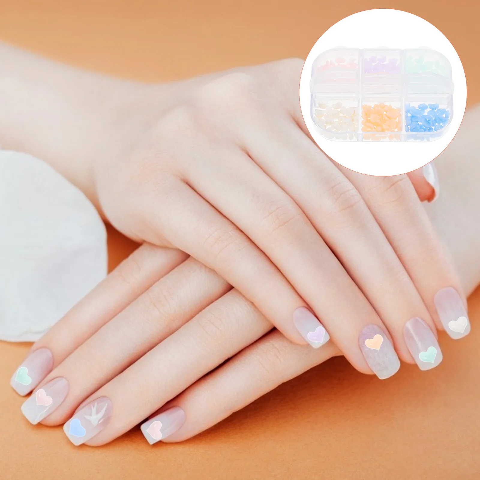 1 صندوق من سحر الأظافر على شكل قلب من الراتنج، خفيف الوزن ومتين، زينة فنية على شكل قلب الحب، مستلزمات مانيكير ذاتية الصنع