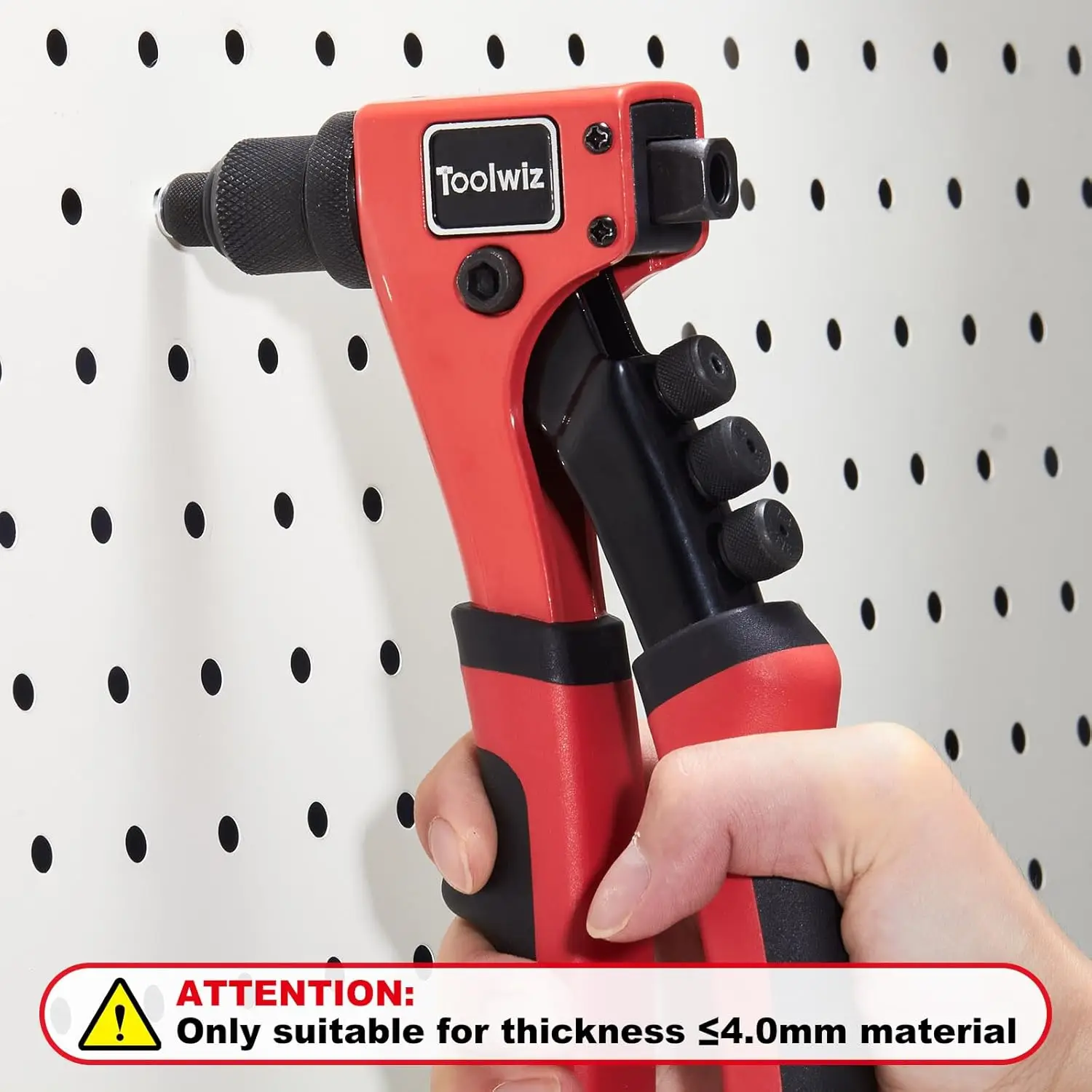 One-Handed Rivet Gun Kit with 200pcs Rivets, 4x Heads & 4x Bits - Heavy Duty for Metal, Wood, Plastic, Leather, Fabric