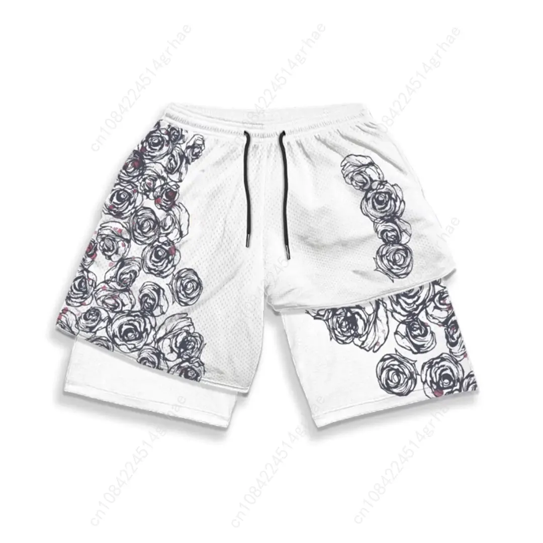 Anime Short Gyms Bilayer 2-in-1 Sports Shorts For Men Sweat-absorbent Quick-drying And Breathable Outdoor Sports Jogging Pants