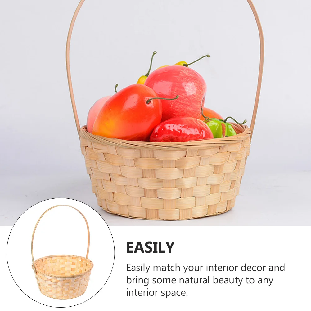

2Pcs Rustic Woven Flower Baskets Bamboo Handle Basket for Fruit Storage Kitchen Organization Home Decor Accessory