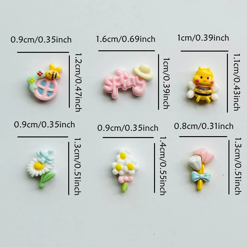 20 Pcs New 3D Mini Cartoon Bee Flower Candy Cute Charm Shining Flat Back DIY Nail Decoration Component Accessories Holiday Gift