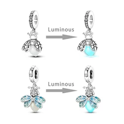 Silver Plated Glowing Luminous Firefly Charms Fit Original Bangle Charm Beads Pendent Dangle Bracelet DIY Women Jewelry Gift