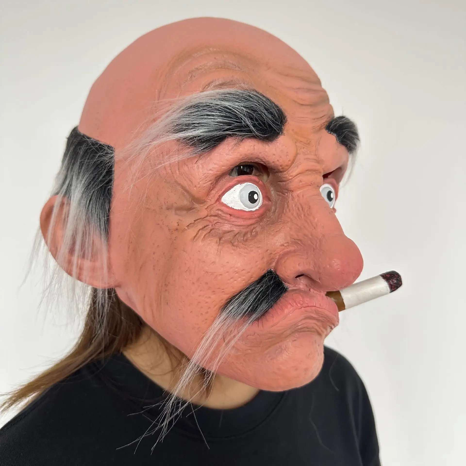 Divertida máscara de hombre mayor para fumar, Cosplay de cabeza completa, barba larga, máscaras de abuelo, vestido de Carnaval de Halloween, accesorios de disfraz de fiesta