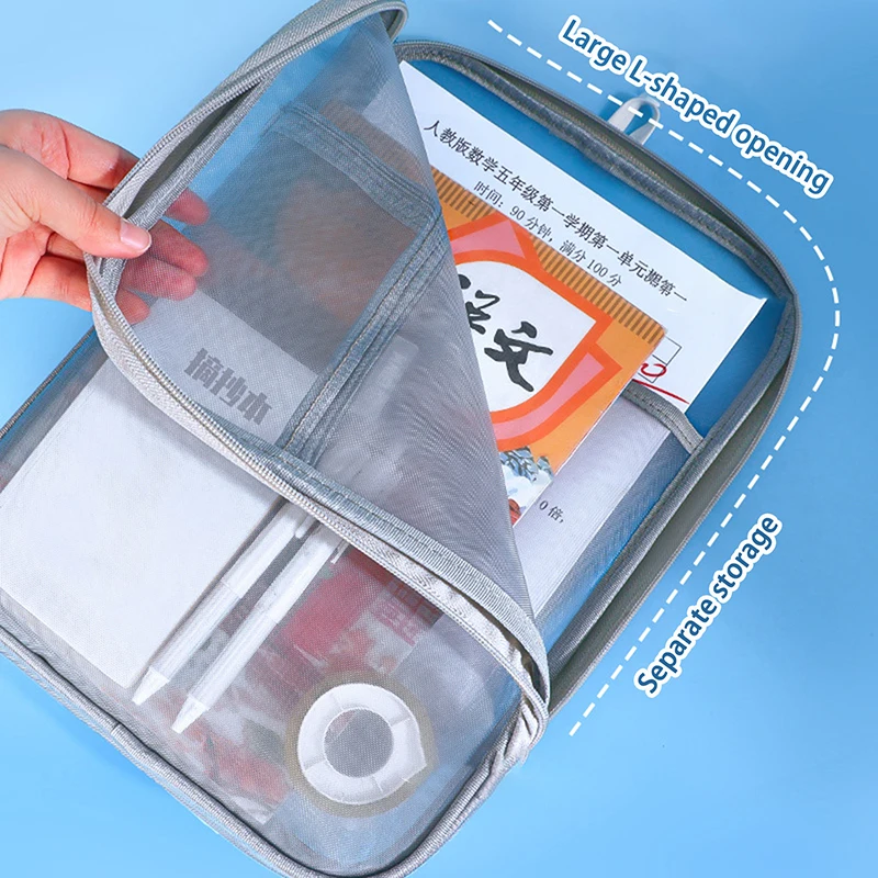 Transparent Mesh Zipper Pouch Large Capacity Nylon Mesh Multifunctional Document Bag Portable Thickened Transparent File Bag