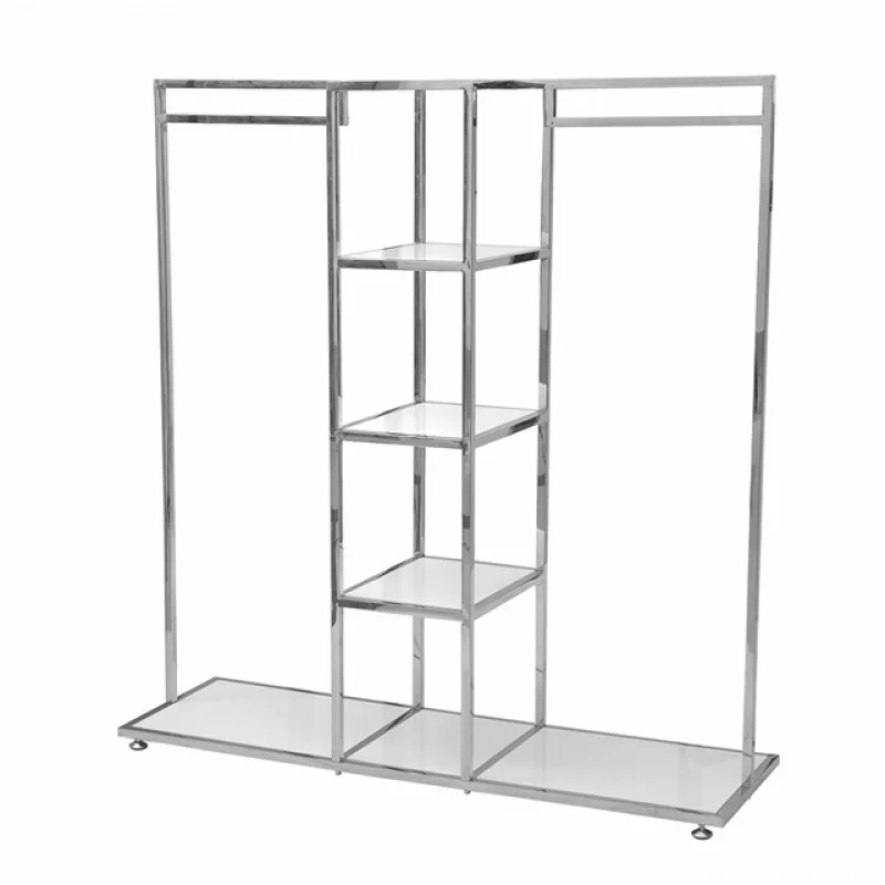 custom，Floor Standing Modern Stainless Steel MDF Store Shoe Display Rack Retail Display Cloth Shoe