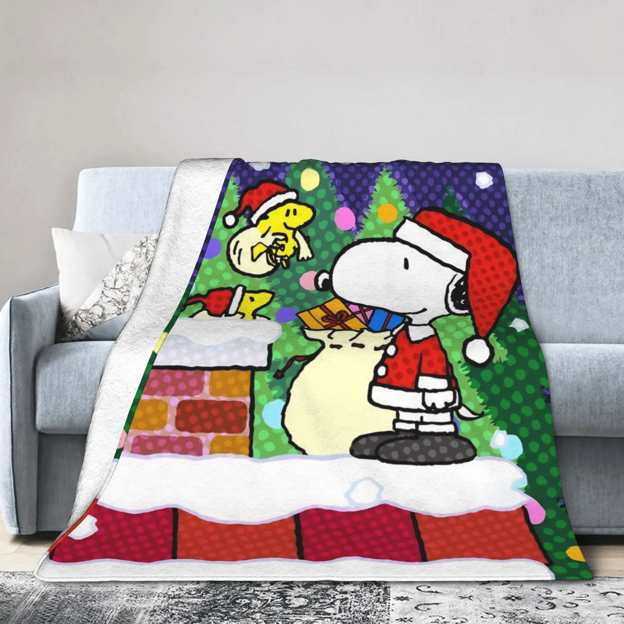 S-Snoopys Xmas  Merry Christmas Knitted Blanket Fleece  Soft Throw Blanket for Bedding Couch Bedspread