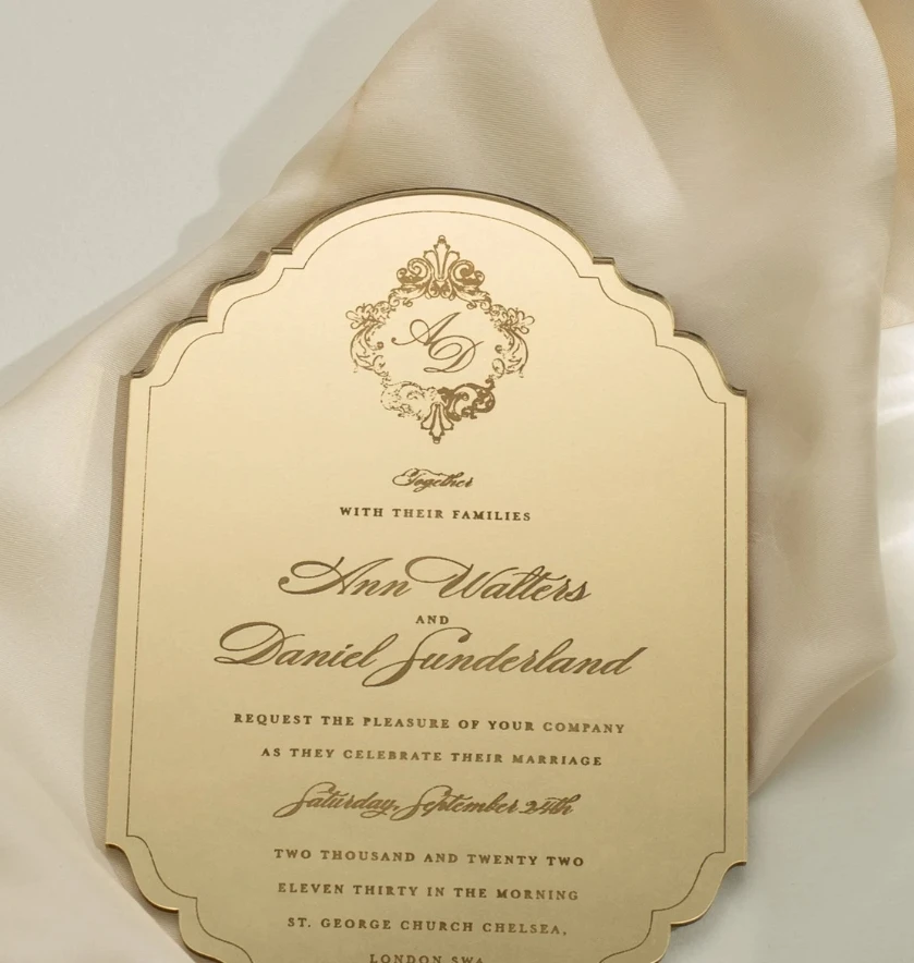 Mirror Gold Plexi Wedding Invitation Engraved Acrylic Invitations Gold Mirror Luxury Boxed Invitation