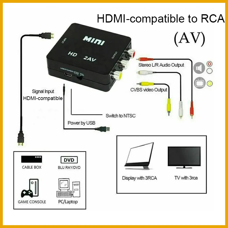 NEW 2026 HDMI-Compatible To AV RCA 1080P AV CVSB LR Video Composite Scaler Adapter Converter Box For PC HDTV Projector Earphone