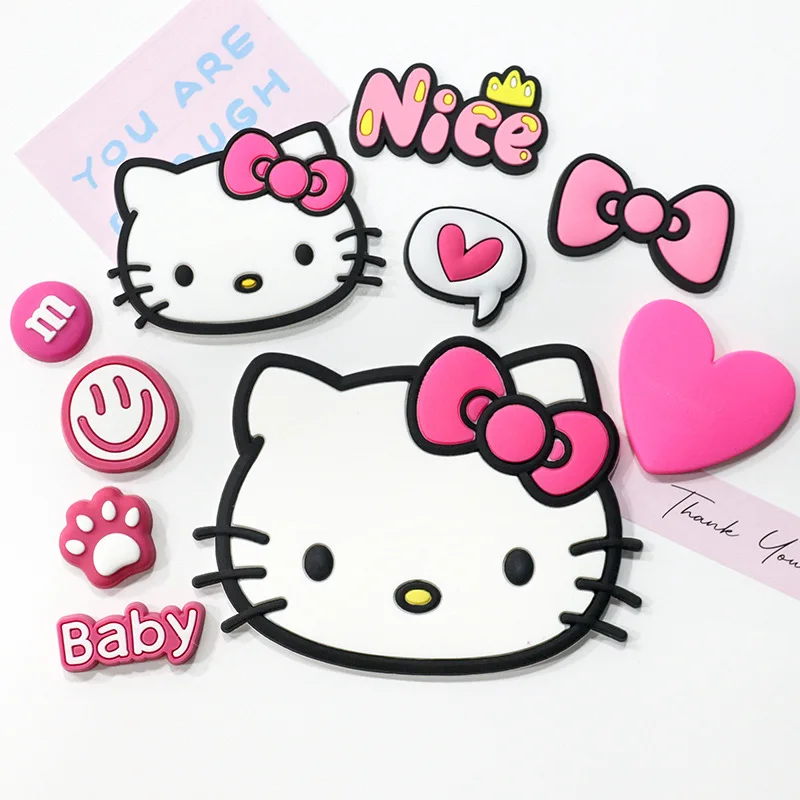 

MINISO Serene Rose Red Hello Kitty Cat Bow Heart Shoe Charms Set for Sandals & Slippers Accessories Women DIY Decorative Gifts