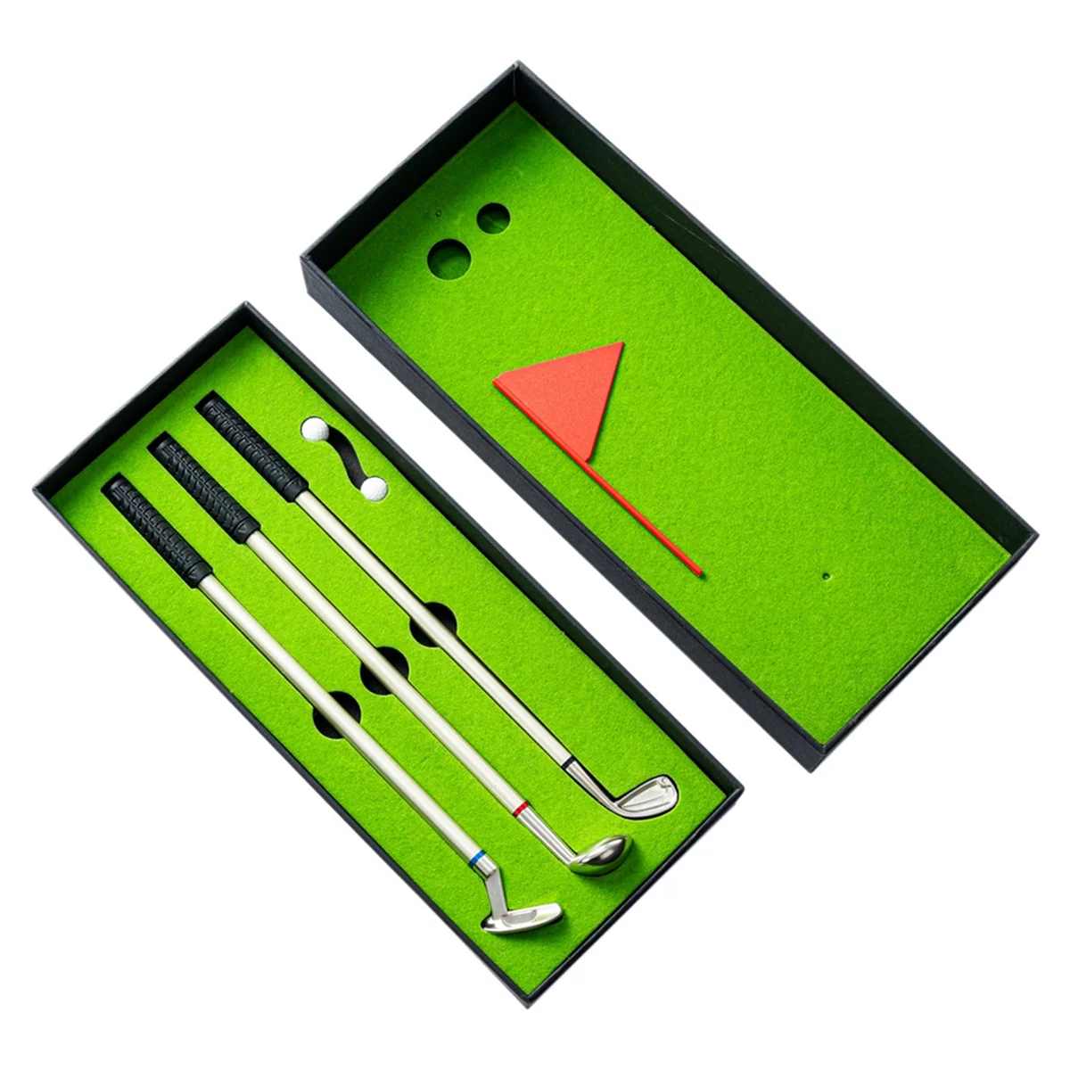 Golf Stift Set Mini Desktop Golfball Stift Geschenk beinhaltet Putting Green 3 Clubs Stift Bälle und Flagge