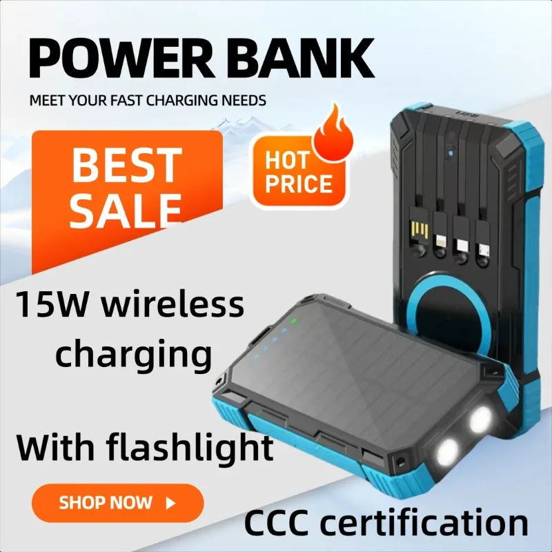 

20000/30000mAh Solar Wireless Fast Charging with Built-in Cable Power Bank