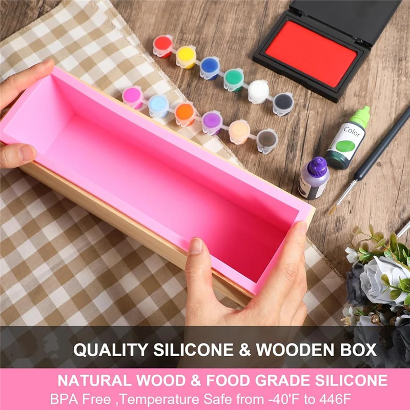 

EYFL-4 Pcs Rectangular Soap Molds Kit With Cutters - 42Oz Flexible Silicone Loaf Soap Mold With Wooden Box
