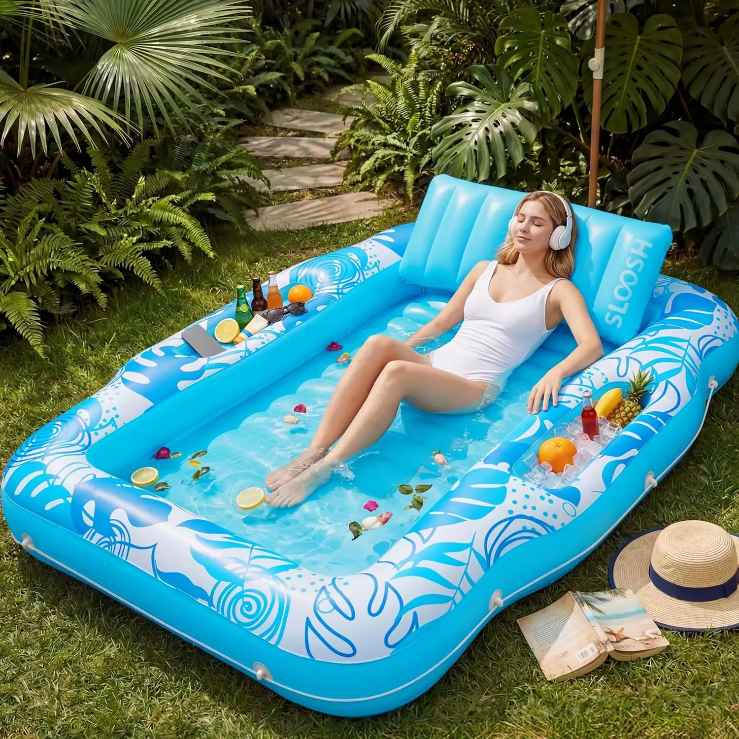 

Inflatable Tanning Pool Lounger Float, 70" x Pool Floats Adult with Cooler, 6 in Suntan Tub Raft Floatie,Sunbathing Bed