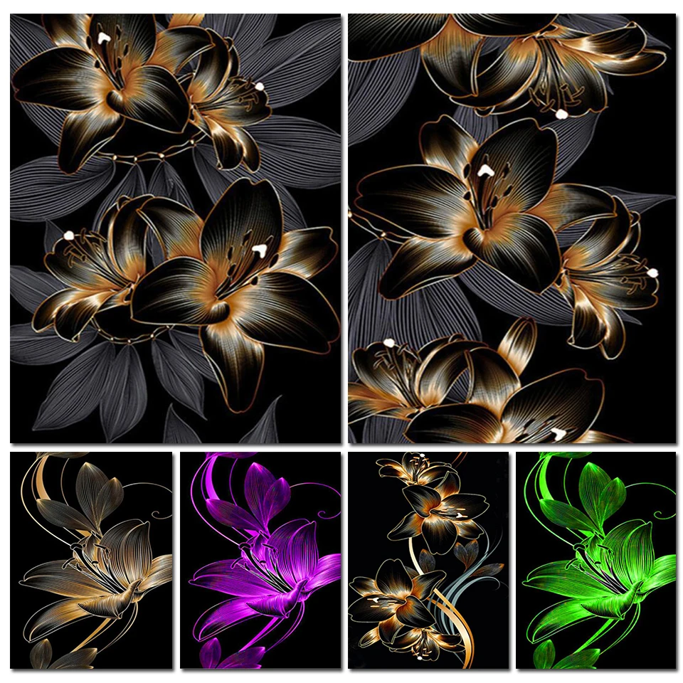 Golden And Black Lily Diy 5d Diamond Painting Flowers Home Decor Diamonds Painting Full Square Drill Art And Crafts Still Life