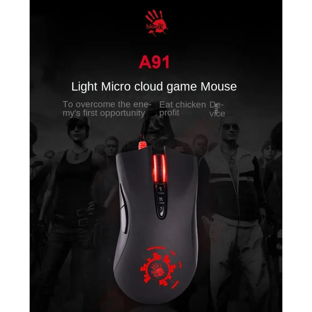 Imagem -02 - Bloody A91 Wired Gaming Mouse Usb Programação Fps Mão Direita Contrapeso Rgb Block Light Strike 1khz Esports Pubg Apex Gift