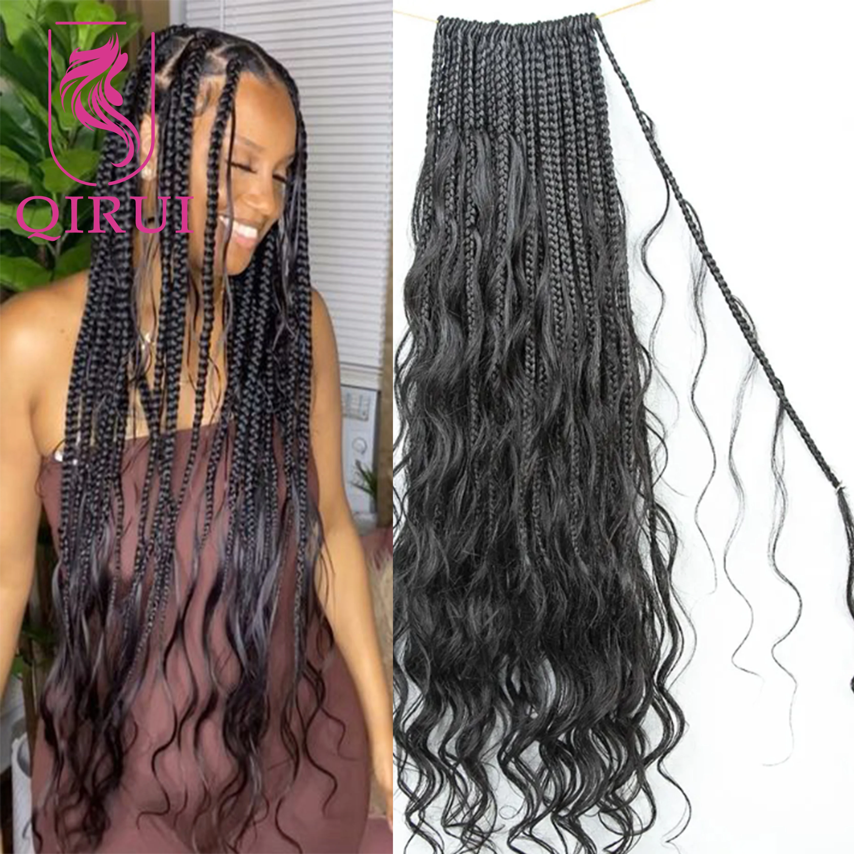 

Вязаные крючком косички в стиле бохо с человеческими волосами, свободные волнистые плетения волос, предварительно заплетенные косички с волнистыми концами, натуральный черный