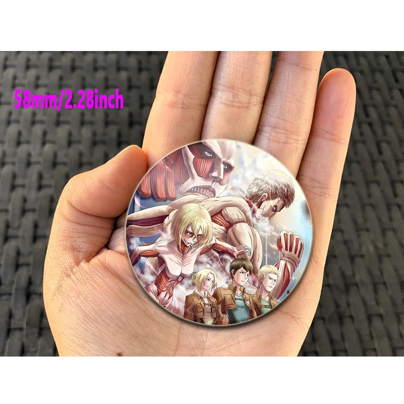 32/44/58mm Vendita Calda Anime Spilli Secondo Elemento Attacco su Titano Tinplate Distintivi Cosplay Anime Periferico Regalo