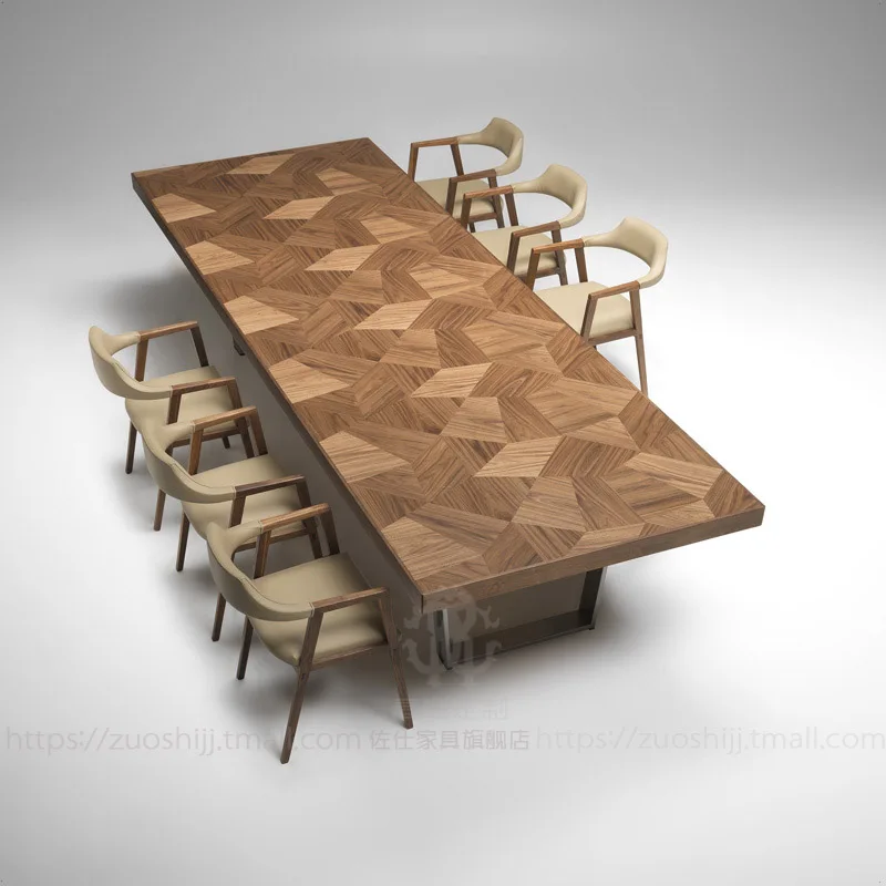 The dining table is light luxury and high-end, and the walnut eight-seater long dining table is veneer parquet