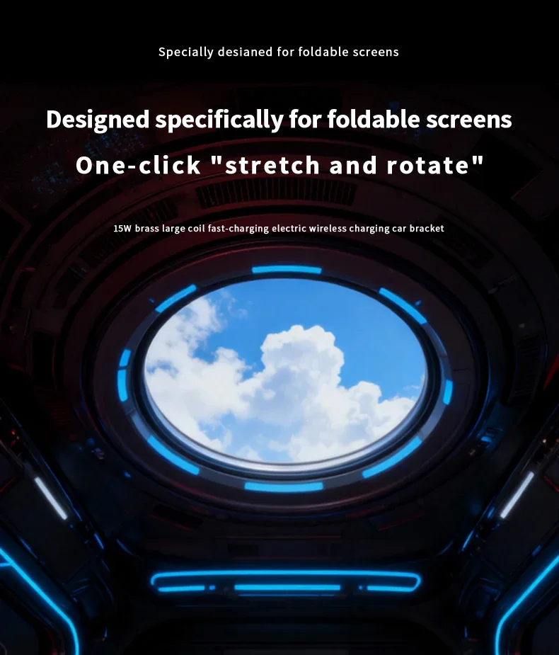Auto-Ladegerät mit kabelloser Verbindung, automatische Verriegelung, 360°-Drehung ° Drehbarer Schnelllade-Autonavigationsständer für Samsung Z Fold 8/Z Flip 8 7 6 5 Ultra – Detail 1
