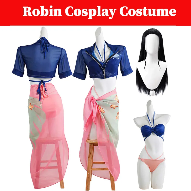 Nico Robin Cosplay Dress Wigs Costume Anime Pirate After Two Years Disguise Swimsuits Outfit Women Roleplay Halloween Party Suit