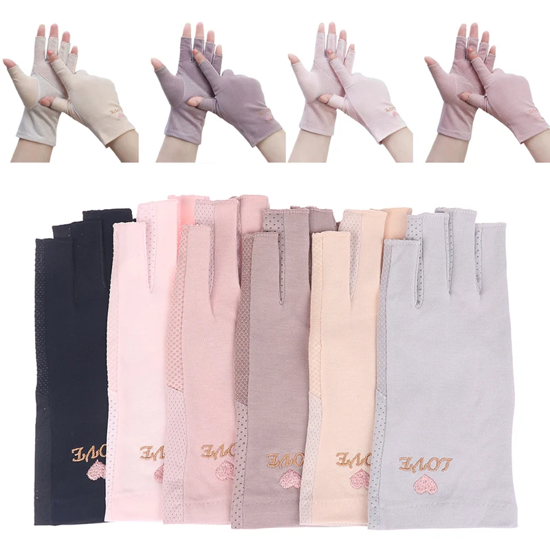 Gants de Manucure en Fibre de Coton, Protection UV, Extensibles, Respirants, Sans Doigts, Lampe d'Art des Ongles, pour Salon à Domicile, 1 Paire