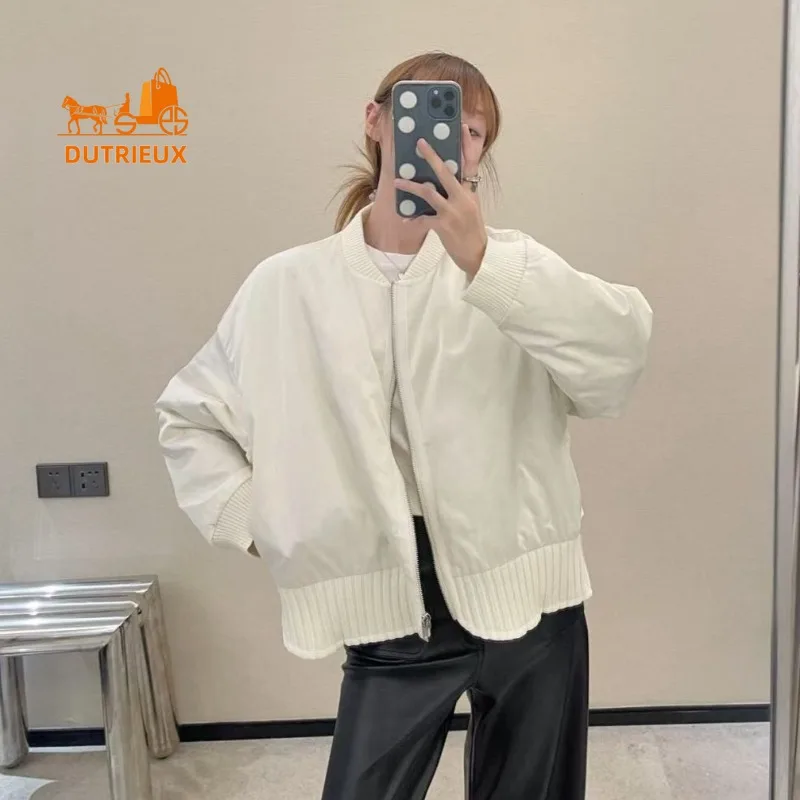 2025 Autumn and Winter New Women's Black and White Baseball Down Jacket, 90% White Goose Down, Loose Casual Warm Coat for Women