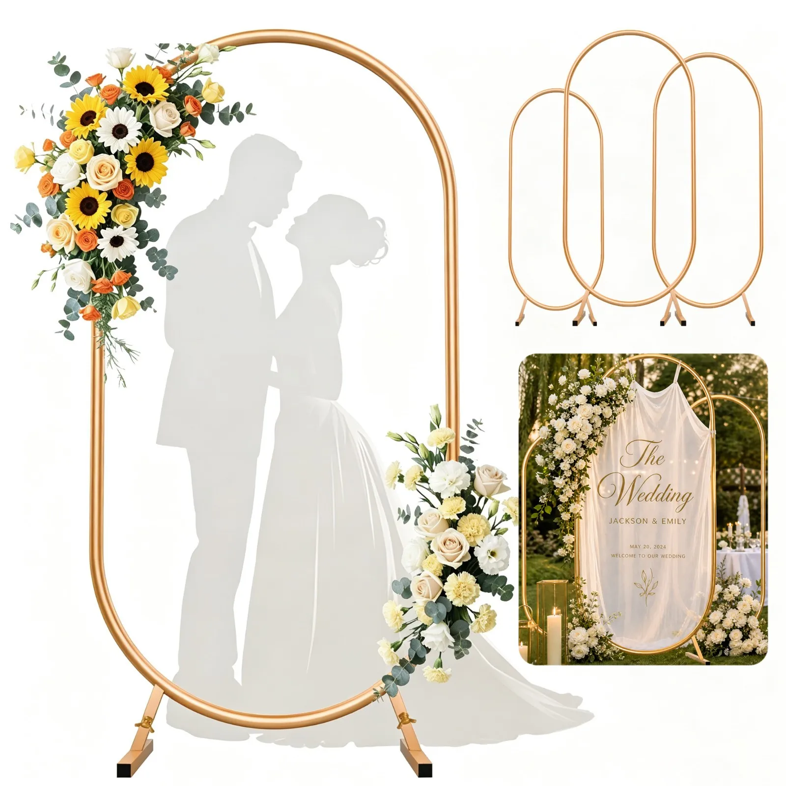 Arco Nuziale in Metallo Dorato 6FT 6.6FT 7.2FT, Struttura per Arco Nuziale, Sfondo per Feste, Supporto per Arco di Palloncini, Staffa per Sfondo