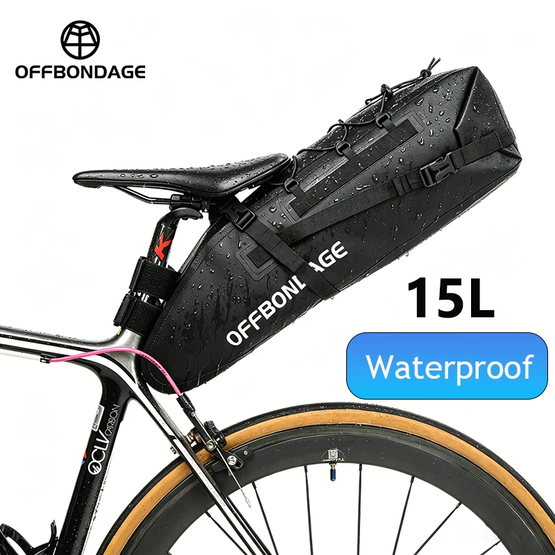 OFFBONDAGE 15L Bicycle Bag Waterproof Bike Saddlebag Large Capacity Cycling Tail Bag MTB Road Bike Luggage Foldable Rear Bag