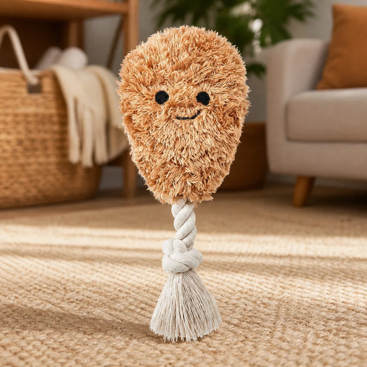 Chicken Drumstick Dog Plush Rope Toy With Squeaker And Crinkle For Tugging, Cuddling, Small Breed Play