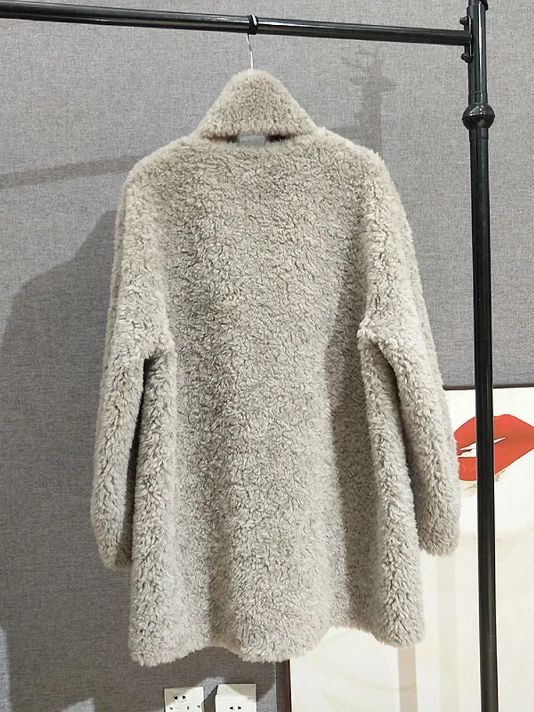 الشتاء سيدة الصوف س الرقبة واحدة الصدر الدفء ملابس خارجية متوسطة طويلة معطف فضفاض صالح موضة الإناث طويلة الأكمام سترة #4