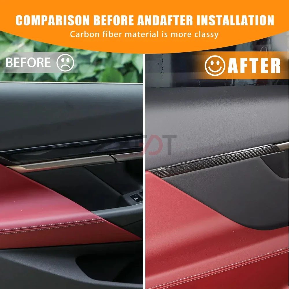 AFDT لسيارات BMW 5 Series G60 G68 I5 M60 2024 ألياف الكربون الحقيقية باب السيارة لوحة شرائط غطاء ملصقات الزخرفية الملحقات الداخلية #4