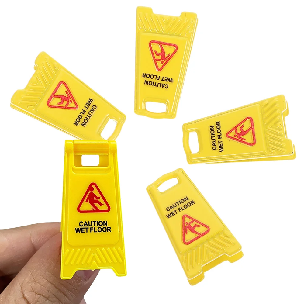 

100 Pcs Mini Caution Wet Floor Sign Kids Safety Education Car Birthday Warning Sign Cake Toppers Decor Yellow Warning Sign Toy