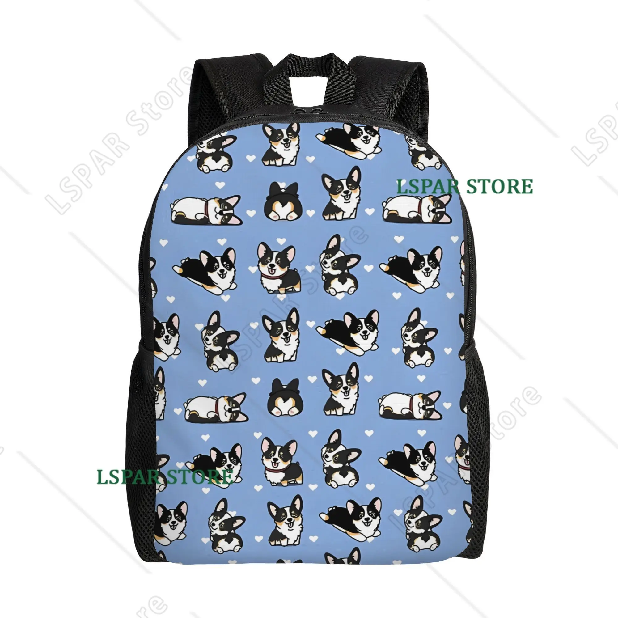

Kawaii Corgi Tri Color Backpacks Casual Print Student School Bag Travel Bags Laptop Daypack Adjustable Straps