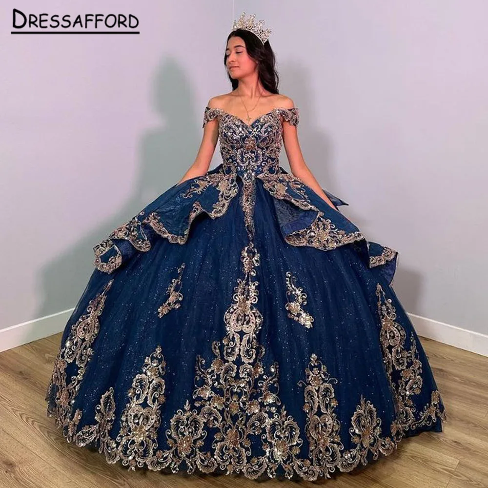 

Cinderella Blue Quinceanera Dresses Beaded Formal Prom 3D Flowers Graduation Gowns Princess Vestidos De 15 Años 2023