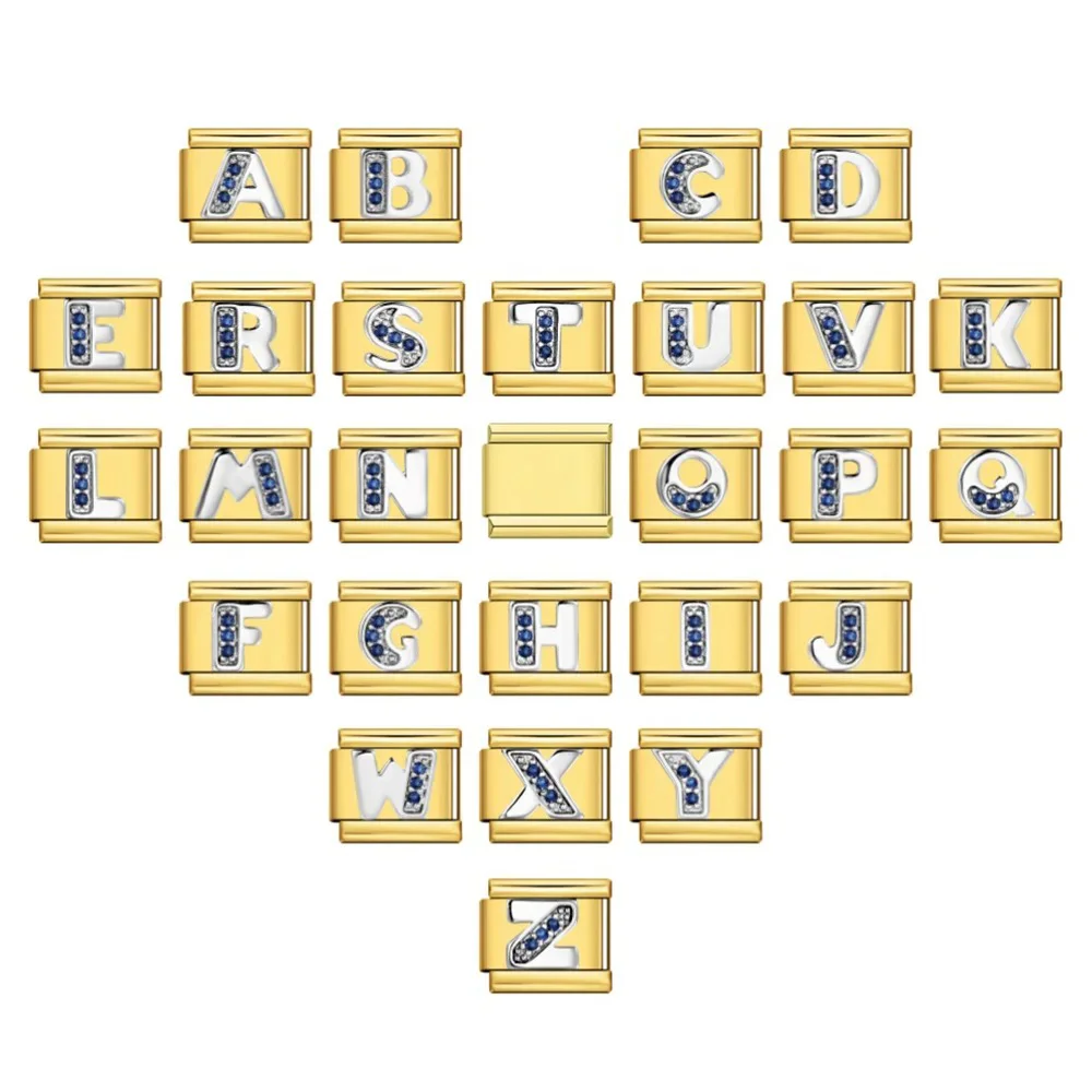 

2025 New Gold Color Simplicity 26 English Letters A-Z Charms Italian Link Fit 9mm Stainless Steel Trendy Jewelry DIY Making Gift
