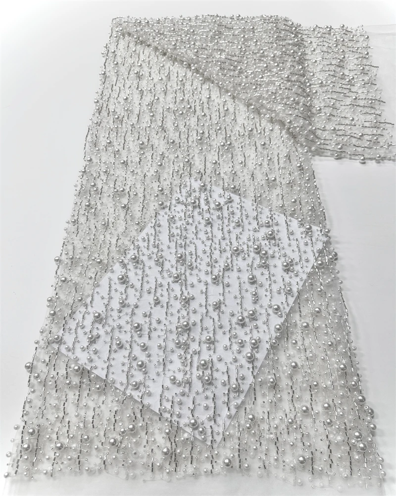 

African Tulle Lace Fabric French Sequins Fabric Sewing Embroidery With Beads Lace Tulle Mesh Nigeria Dress